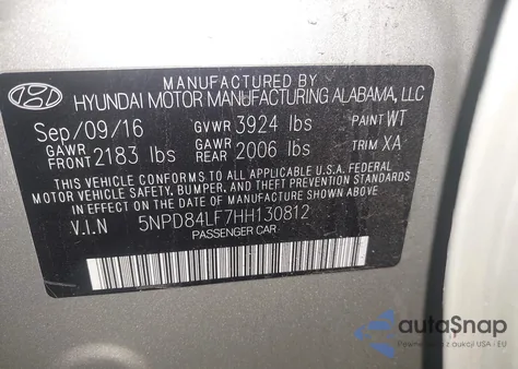 2017 Hyundai Elantra Se z USA, uszkodzony, nr VIN 5NPD84LF7HH130812